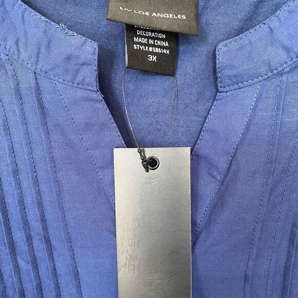 Liv Los Angeles 100% Cotton Navy Pleated Embroidered Tunic NWT Plus Size 3X - Picture 4 of 7